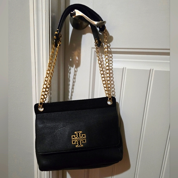 Tory Burch Britten Flap Crosbody Shoulder Bag Genuine Black Leather - Picture 1 of 7